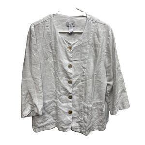 Mosaic USA Linen Jacket Shirt Top White Lagenlook Pocket Button Up L